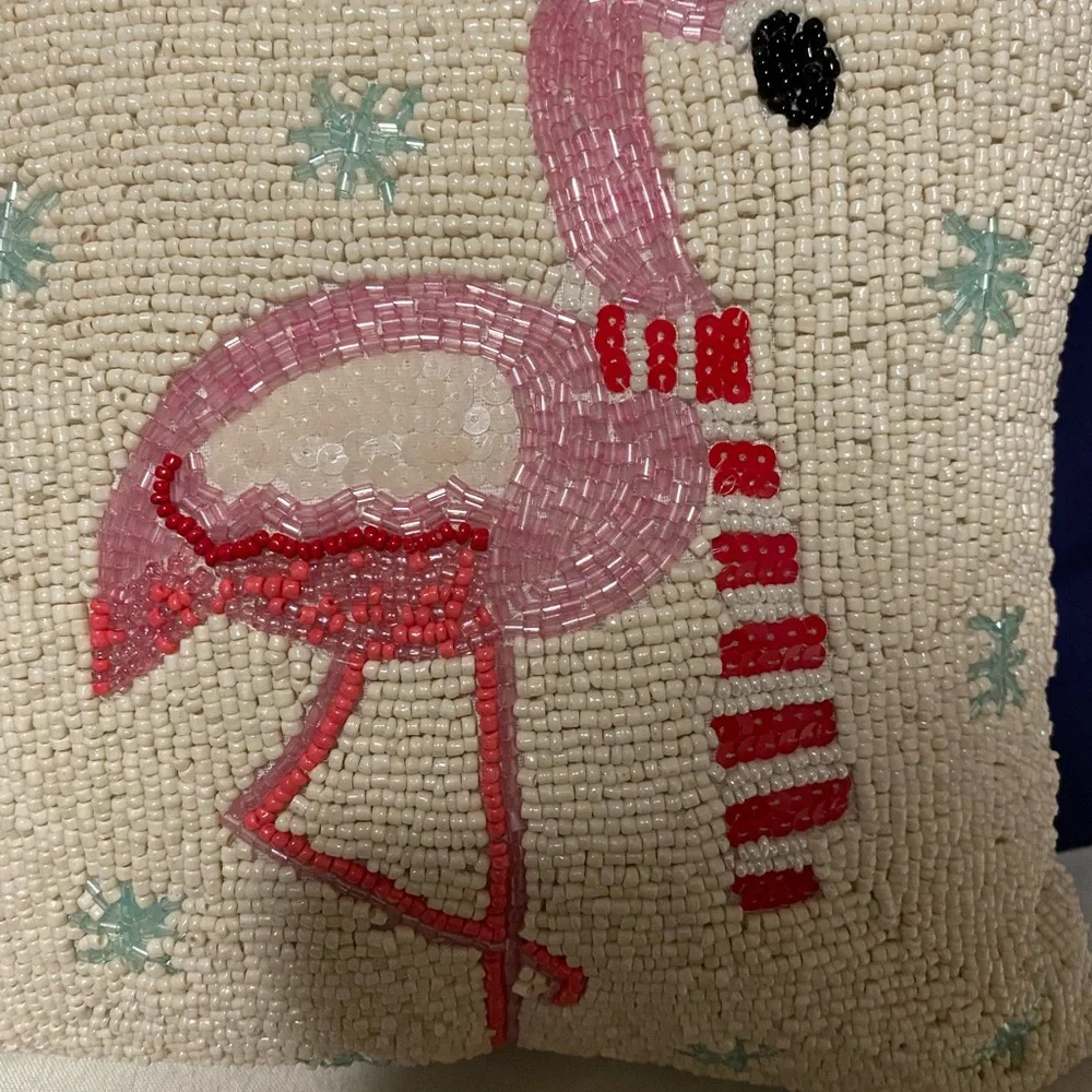 Pink Flamingo Beaded Holiday Pillow - Brand Unspecified